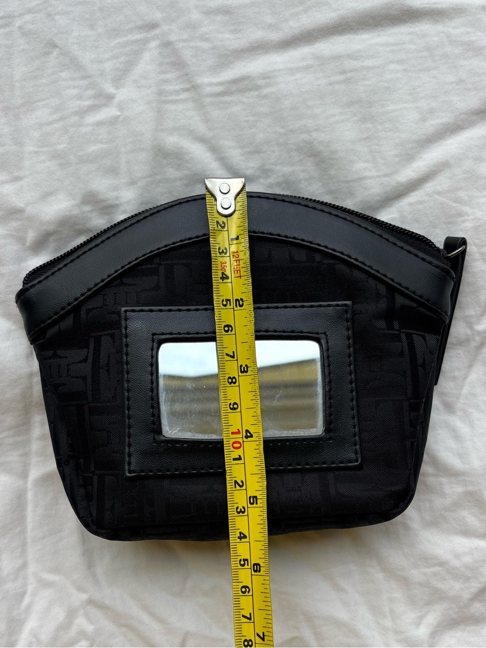 NWT ELLE Black Monogram Cosmetic Bag Makeup Pouch w/ Built-In Mirror - Picture 8 of 11